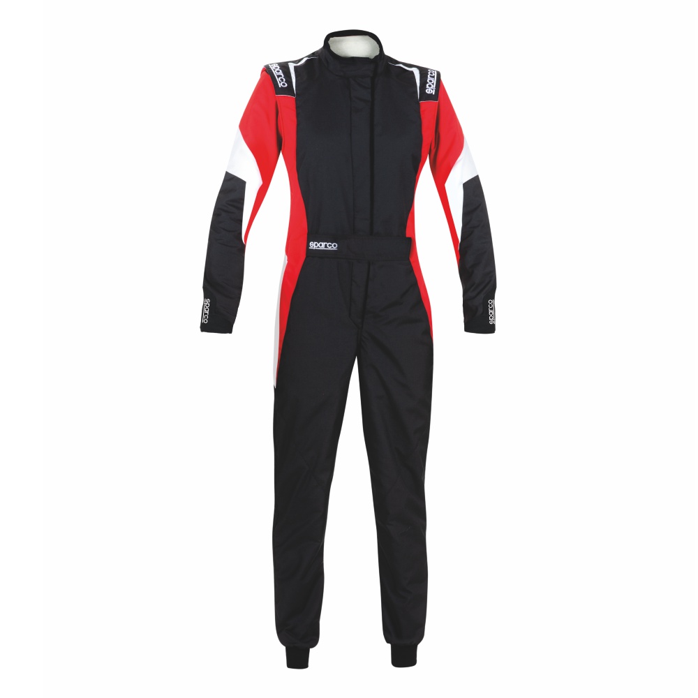 Fato Sparco Competition Mulher R567 FIA - Preto, vermelho e branco